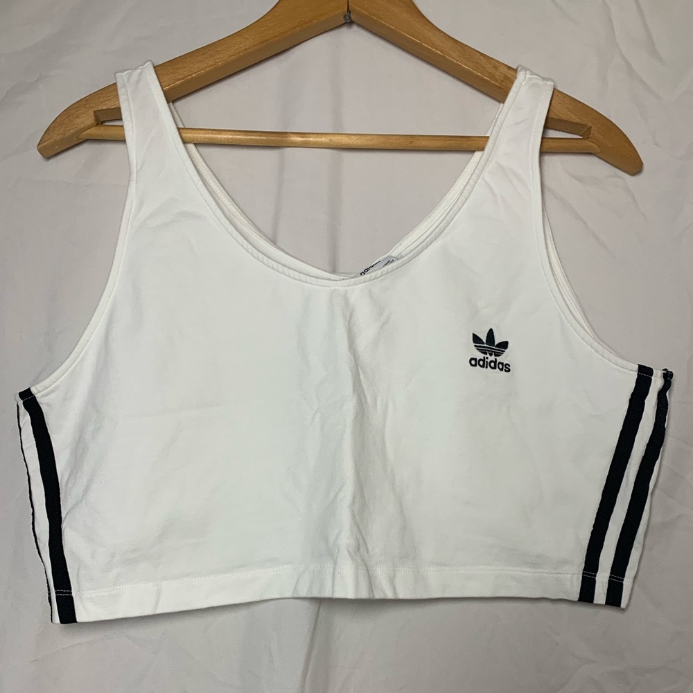 Adidas White and Black Crop Top